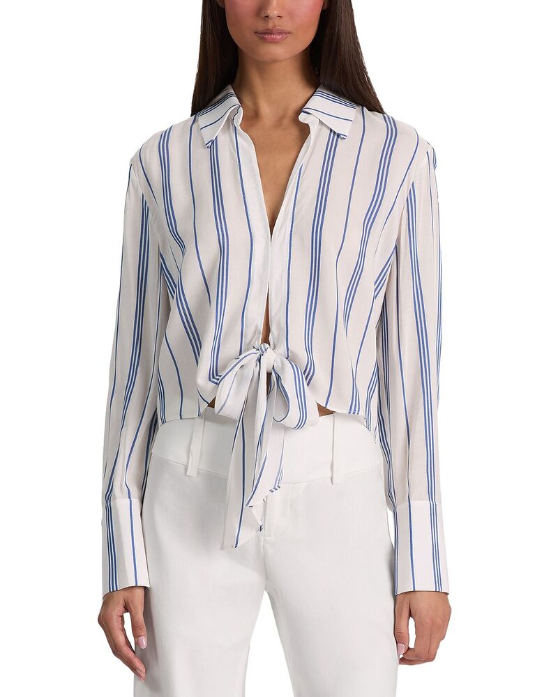 アリスアンドオリビア レディース トップス シャツ Alice and Olivia Hannon Tie Front Shirt Off White Blue Iris オフホワイト