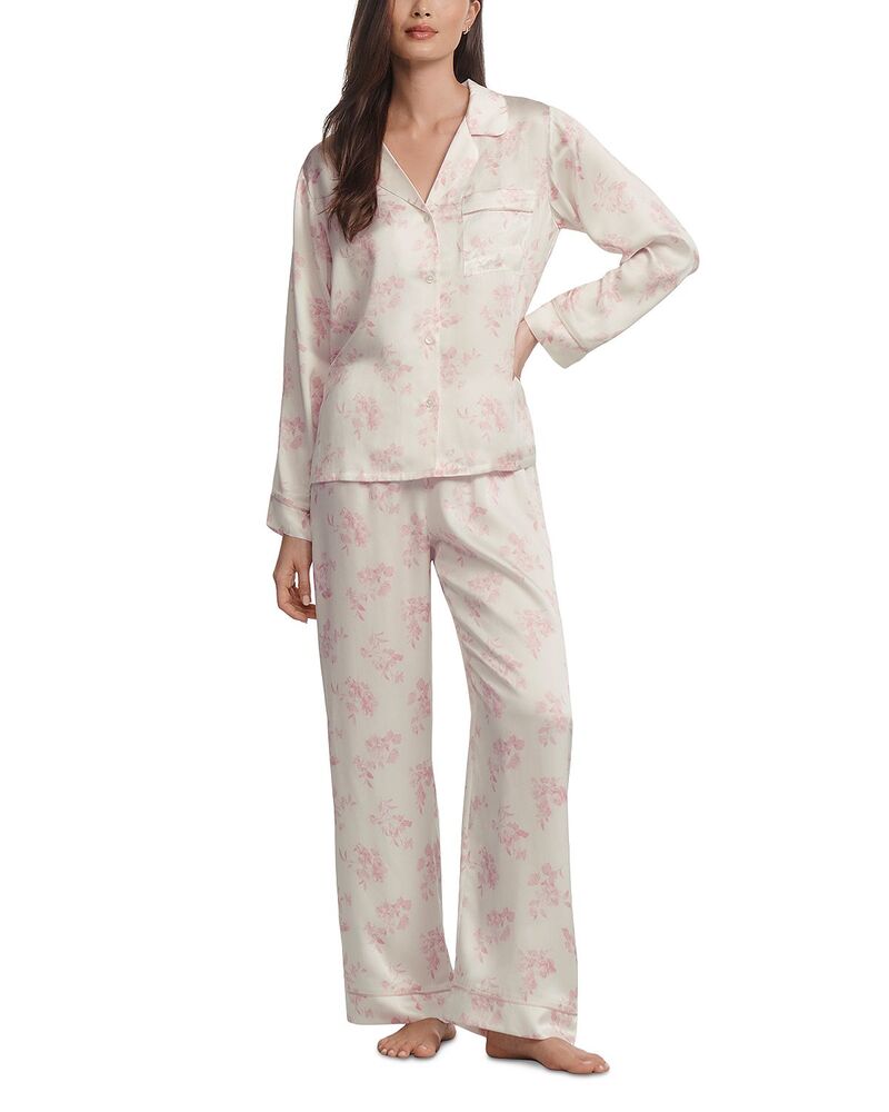 エバージェイ レディース アウター パーカー・スウェット 刷り上げる 地絹 Eberjey Inez Printed Washable Silk Long Pajama Set Rose Garden