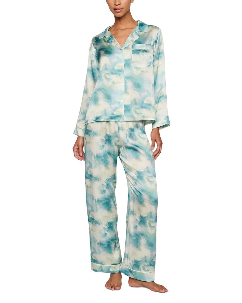 エバージェイ レディース アウター パーカー・スウェット 刷り上げる 地絹 Eberjey Inez Printed Washable Silk Long Pajama Set Seafoam Silk