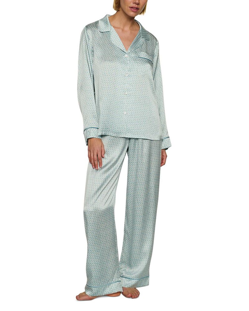エバージェイ レディース アウター パーカー・スウェット 刷り上げる 地絹 Eberjey Inez Printed Washable Silk Long Pajama Set Seashell Blue Lagoon 青碧
