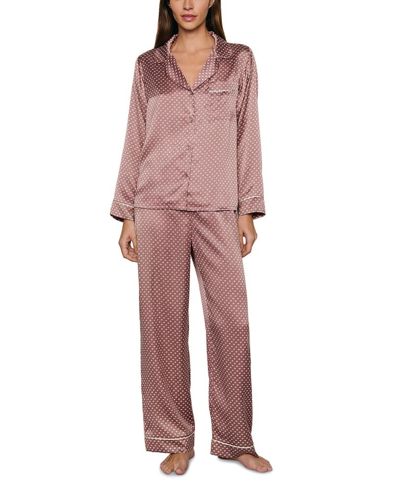 エバージェイ レディース アウター パーカー・スウェット 刷り上げる 地絹 Eberjey Inez Printed Washable Silk Long Pajama Setide Dot Fig/Ivory 象牙色