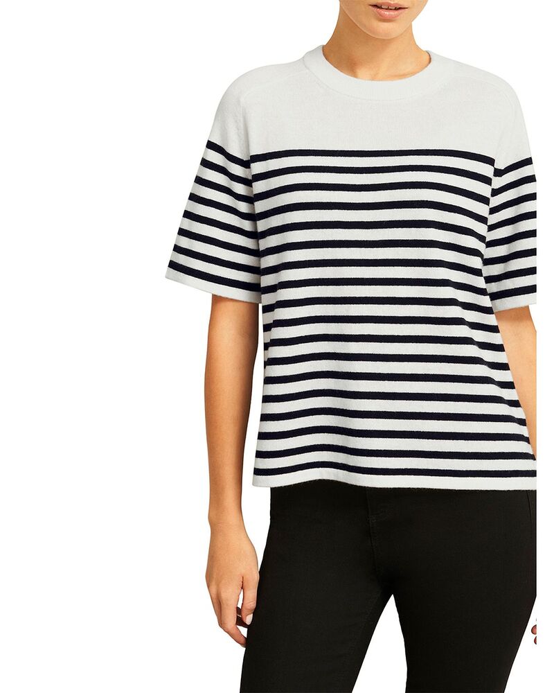 ホッブス英国の首都 レディース トップス プルオーバー 編み物 HOBBS LONDON Demi Knitted Tee Ivory Navy 象牙色