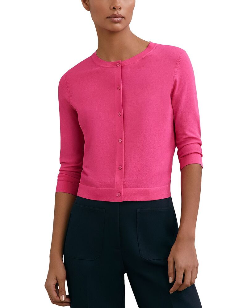 レイス レディース アウター カーディガン クロップド REISS Mara Cropped Cardigan Bright Pink ピンク｜ReVida 店