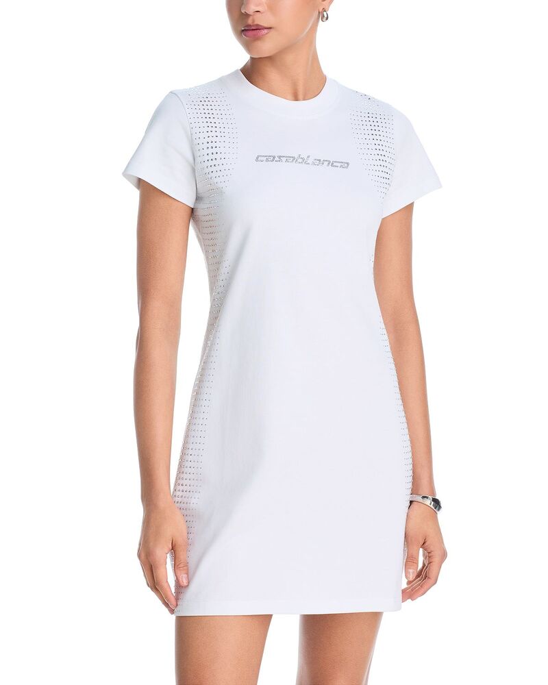カサブランカ レディース トップス Tシャツ Casablanca Crystal Embellished Tee Dress Crystal Halftone|ReVida 店