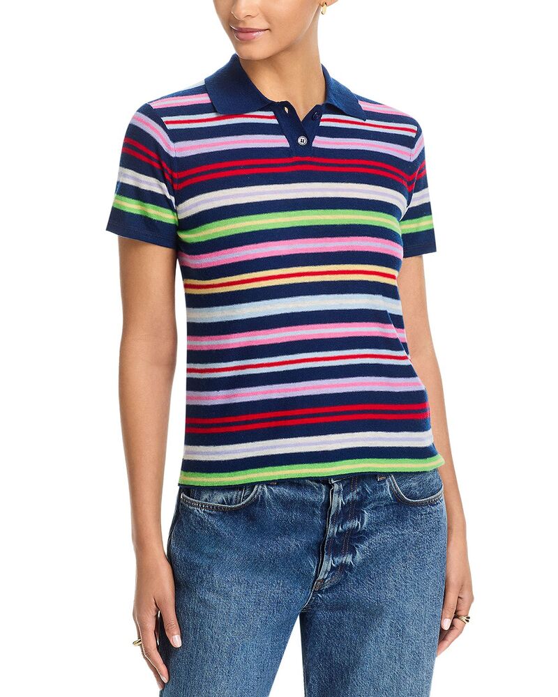 マジェスティック レディース トップス スポーツシャツ Majestic Filatures Extrafine Cashmere Novelty Stripe Polo Shirt Abyss 縞模様