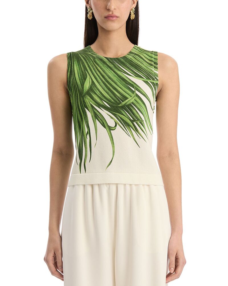 オスカー デ ラ レンタ レディース トップス タンクトップリント ニット Oscar de la Renta Printed Palm Tree Knitank Green/Ivory アイボリー|ReVida 店