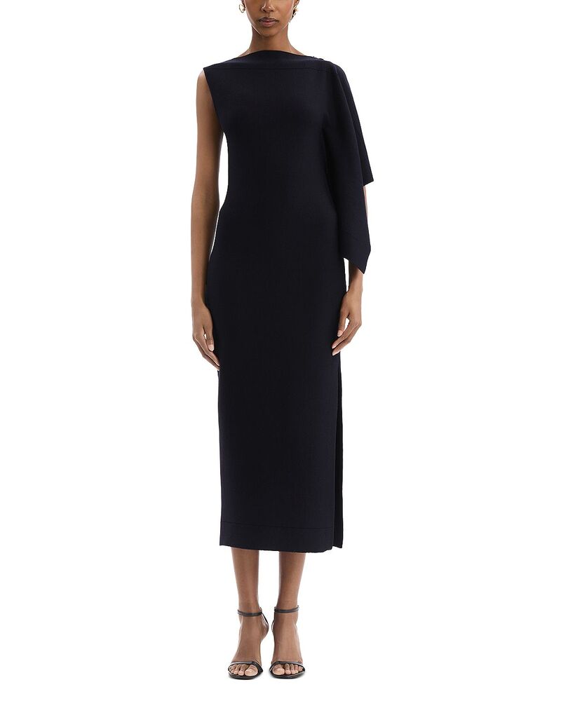 オスカー デ ラ レンタ レディース トップス 衣裳 ドレープ 編み物 Oscar de la Renta Draped One Side Knit Dress Navy 米国海軍