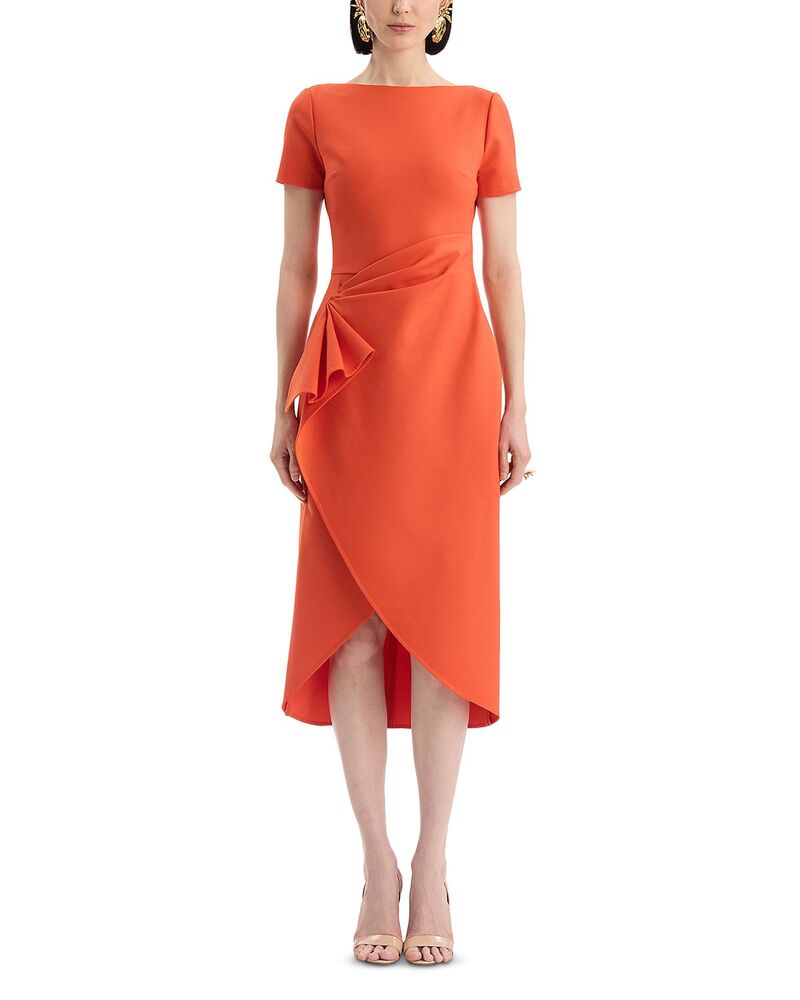 オスカー デ ラ レンタ レディース トップス ワンピース ドレープ Oscar de la Renta Short Sleeve Draped Waist Day Dress Paprika|ReVida 店