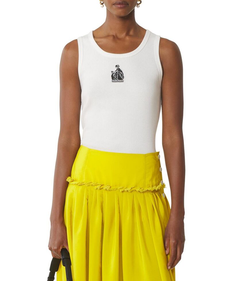 ランバン レディース トップス 貯蔵タンクとっ始め 肋筋 Lanvin Mother Andaughteribbed Tank Top White. 白いこと