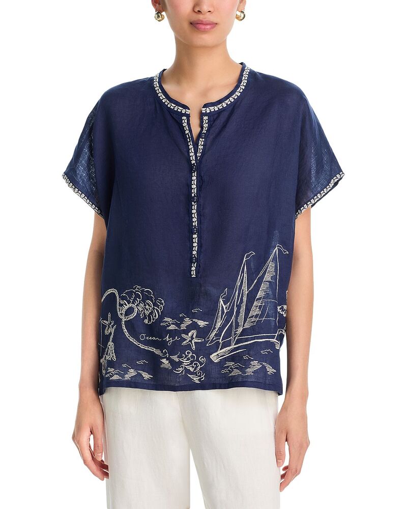 ジョニーワズ レディース トップス プルオーバー 刺しゅう トップ Johnny Was Vanona Embroidered Blouse Blue Night 青色