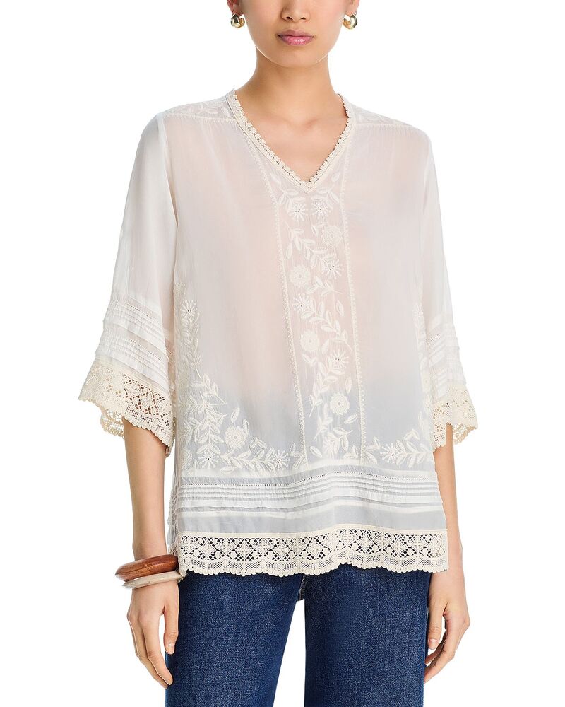 ジョニーワズ レディース トップス シャツ 刺繍 Johnny Was Zyanya Embroidered Tunic Natural GGT