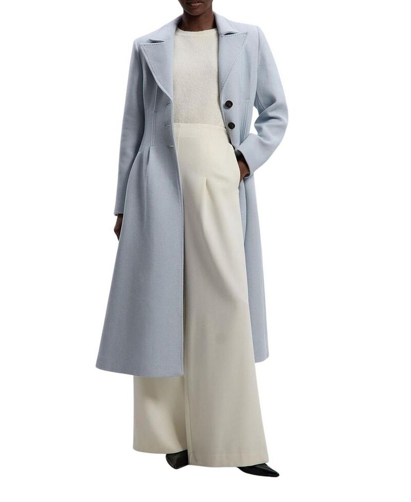 カレンミレン レディース アウター 厚地の外套 プチ 羊毛 マキシ Karen Millen Petite Wool Corset Detail Maxi Coat Pale Blue 青み