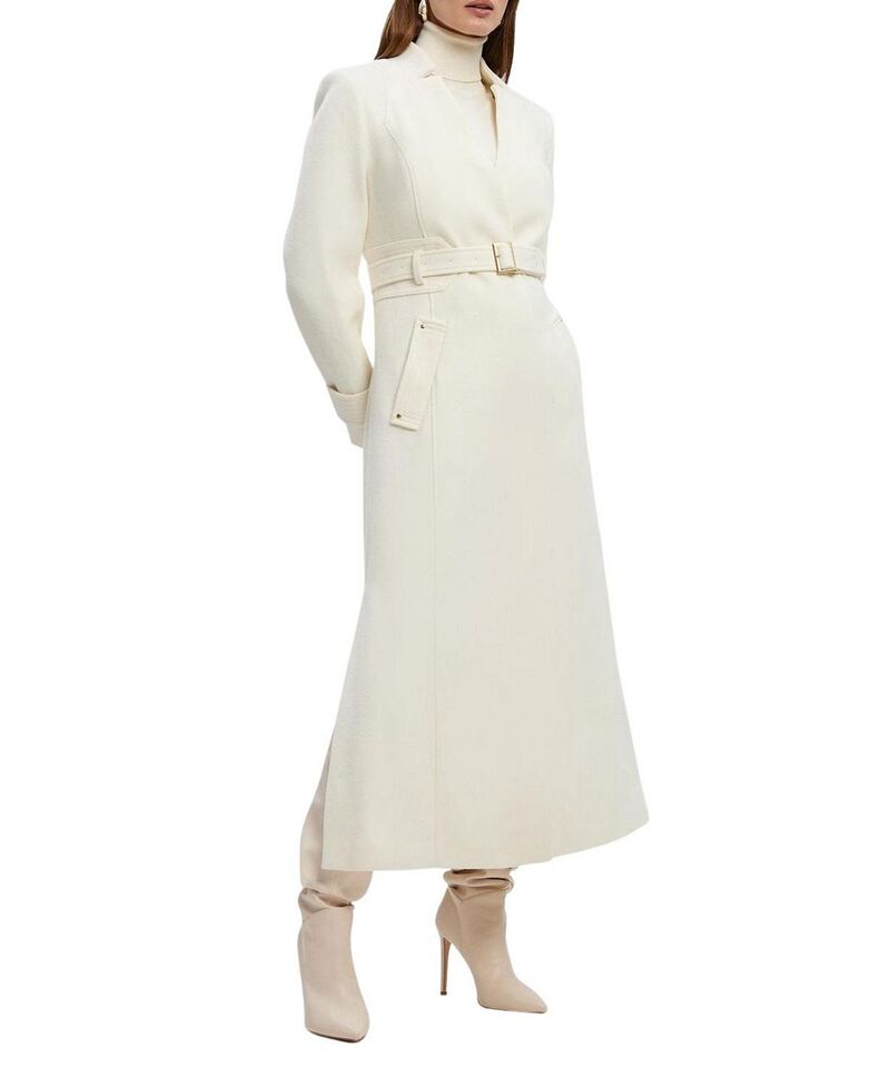 カレンミレン レディース アウター コート ウール マキシ Karen Millen Wool Notch Neck Belted Maxi Coat Ivory アイボリー|ReVida 店
