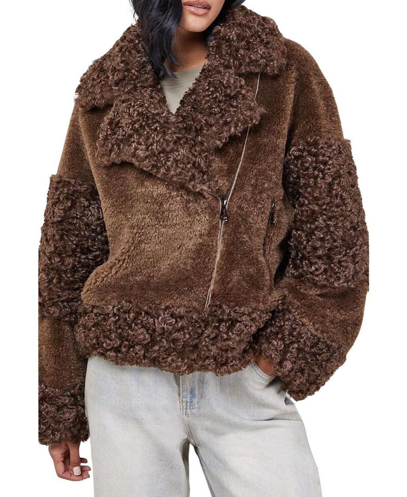 御召しもの住みか レディース アウター 上衣・上衣 フルジップ Warehouse Faux Fur Mix Zip Through Jacket Chocolate 黒茶