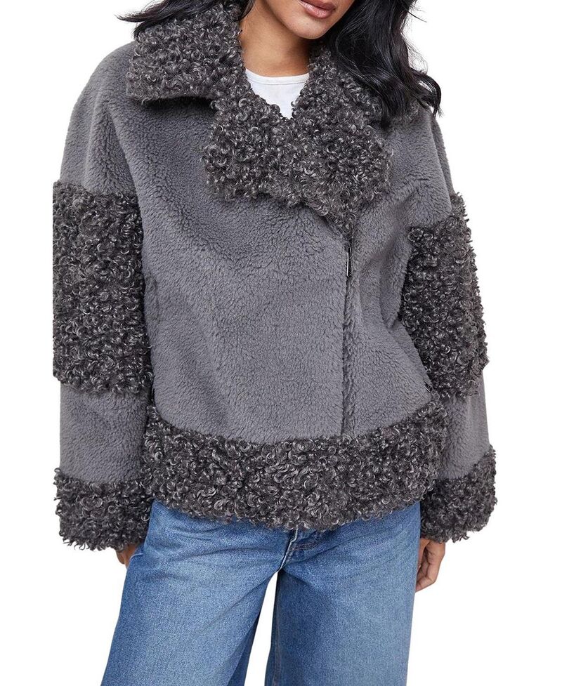 御召しもの住みか レディース アウター 上衣・上衣 フルジップ Warehouse Faux Fur Mix Zip Through Jacket Grey 薄墨色