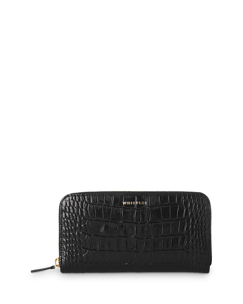 ホイッスルズ レディース 付属品 紙入れ なめし革 Whistles Croc Embossed Leather Long Wallet Black 黒いこと
