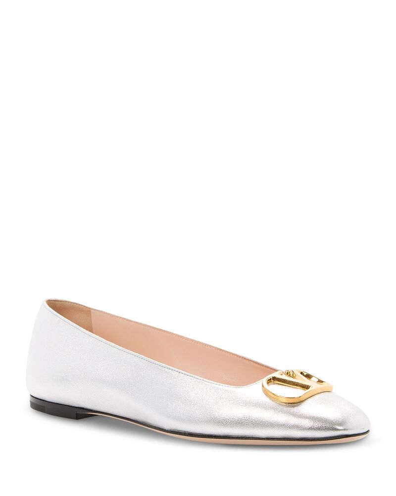 ヴァレンティノ レディース シューズ パンプス ロゴタイプ Valentino Garavani Women\u0027s Embellished VLogo Ballet Flatsilver しろがね色
