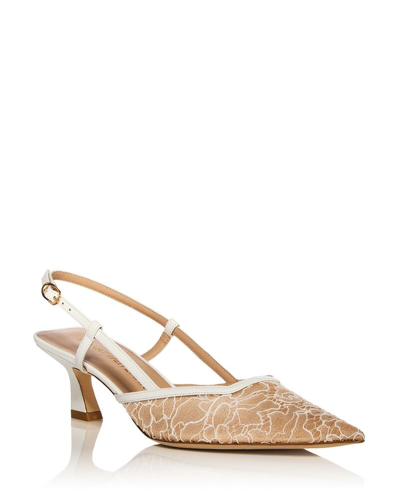 スチュアート ワイツマン レディース シューズ パンプス スピード競技 Stuart Weitzman Women\u0027s Vinnie 50 Slingback Lace Pumps Blanco/Beige/Blanco ベージュ