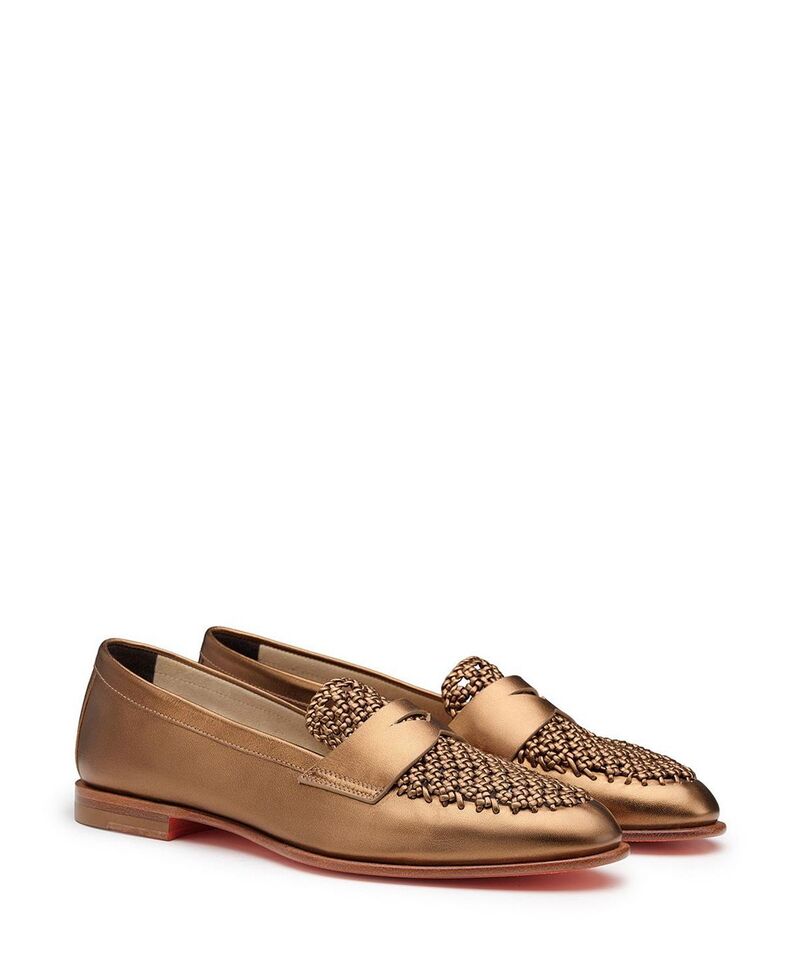 サントーニ レディース シューズ スリッポン・ローファー なめし革 Santoni Women\u0027s Laminated Leather Penny Loafer Gold ゴールド