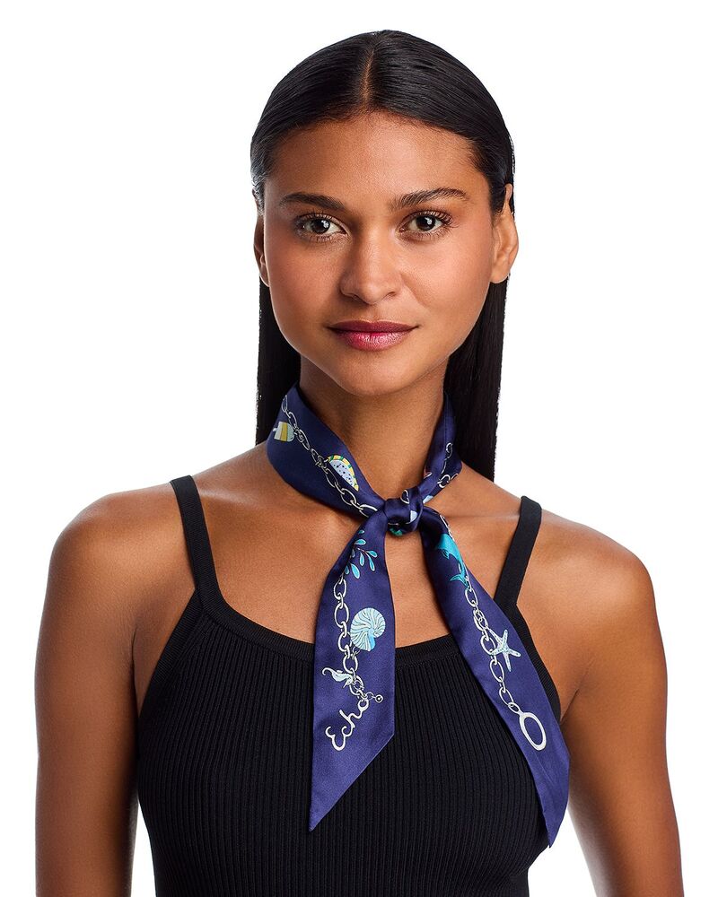 山びこ レディース 佩び物 消音装置・袈裟・えり巻き 絹地 Echo Charmed Silk Ribbon Scarf Navy 米国海軍