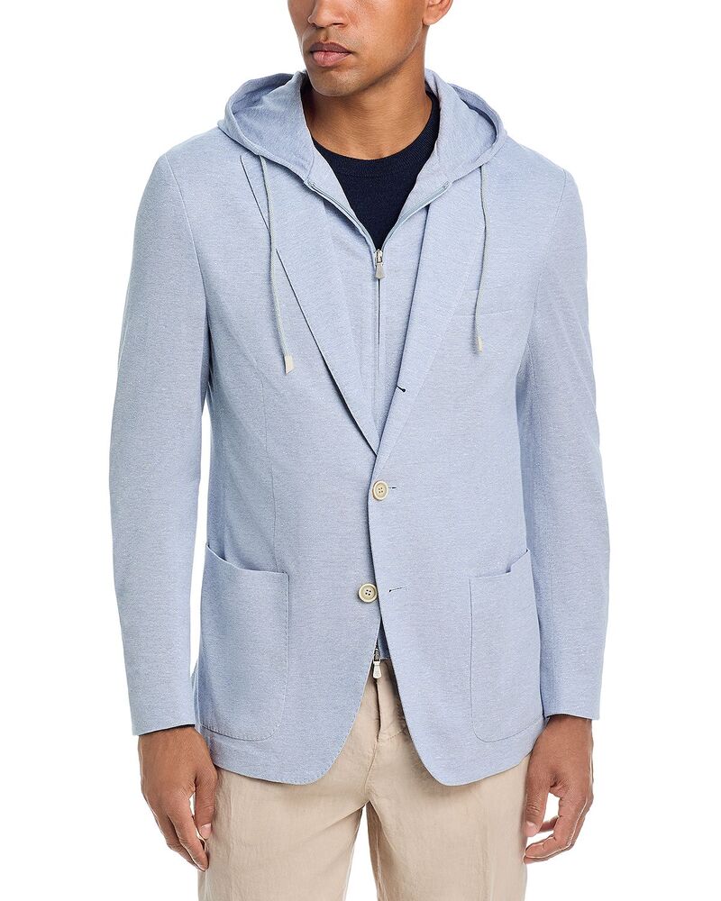 イレブンティ メンズ アウター 上衣・上衣 綿織物 プルオーバー リネン パーカー Eleventy Cotton Linen Jersey Jacket With Removable Hoodie Light Blue 青碧