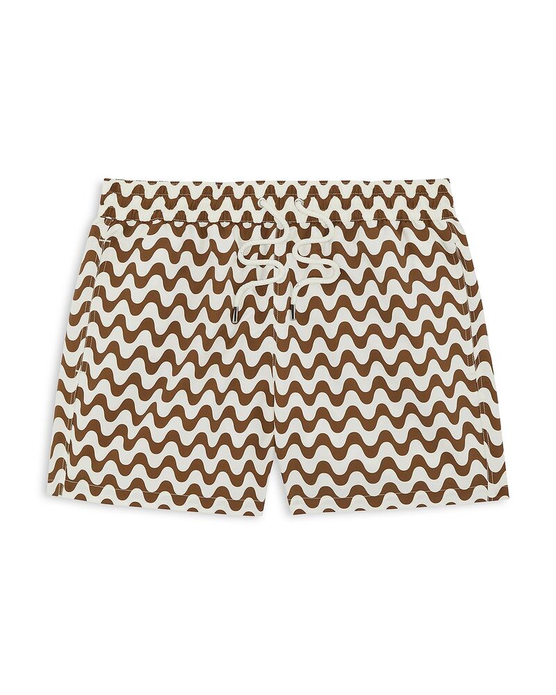 フレスコボールカリオカ メンズ 水泳着 二分の一ズボン下・さる股引き Frescobol Carioca Copacabana Wavy Stripe Classic Fit Swim Trunks Brown/ Ecru エクリュ