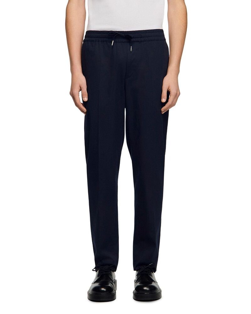 真砂ロ メンズ ボトムス 心地好いズボン下 引っ切り無い 綿織物 Sandro Alpha Cotton Blend Straight Leg Drawstring Pants Midnight Blue 青み