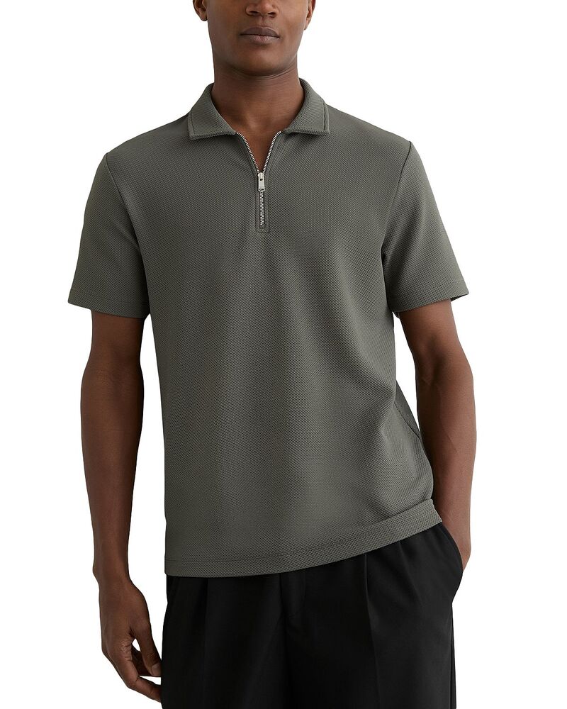 レイス メンズ トップス ポロシャツ ハーフジップ REISS Forno Half Zip Textured Polo Shirt Sage Green グリーン｜ReVida 店