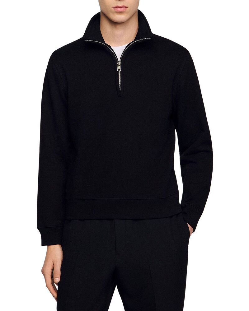 サンドロ メンズ アウター ニット・セーター コットン Sandro Cotton Half-Zip Sweater Black ブラック｜ReVida 店