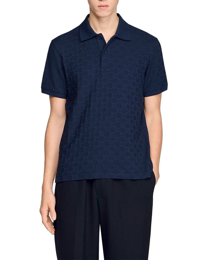 真砂ロ メンズ トップス スポーツシャツ Sandro Square Cross Jacquard Polo Shirt Midnight Blue 青色 トップス-ポロシャツ