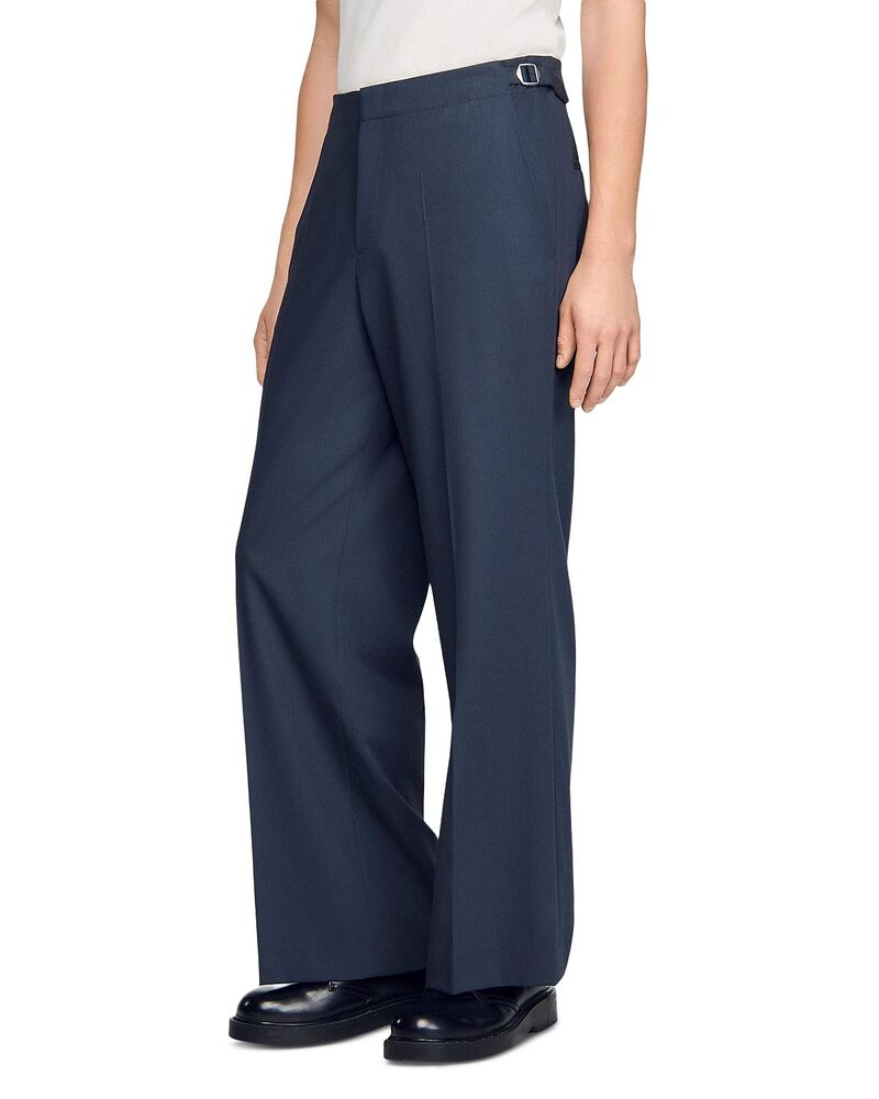 真砂ロ メンズ ボトムス 心地好いズボン下 ワイドレッグ 羊毛 Sandro Wide Leg Boucle Wool Trousers Dark Grey 薄墨色