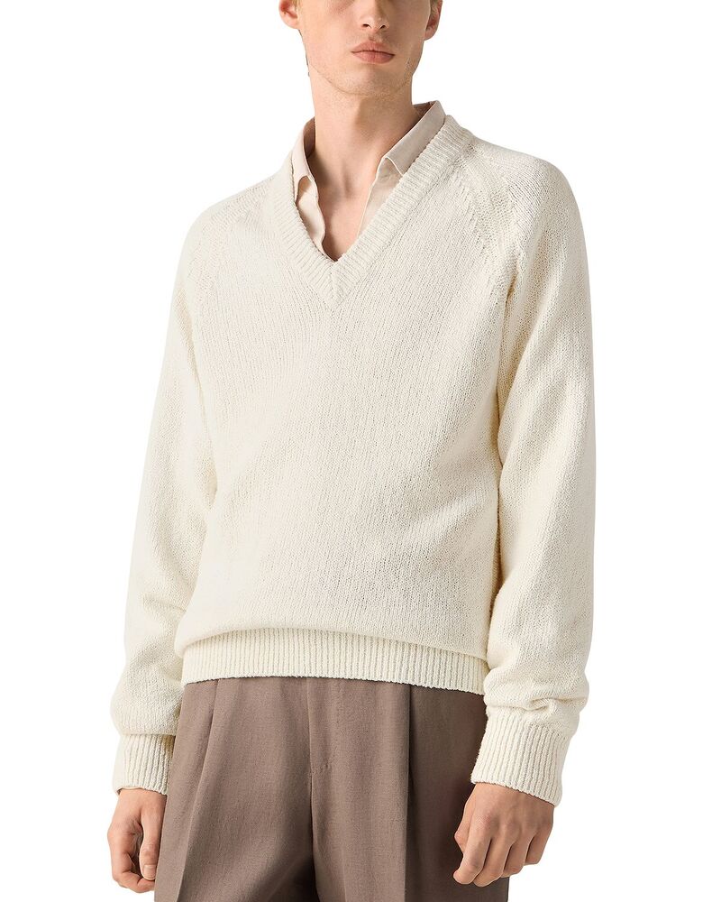 ゼニア メンズ トップス ティーシャツ Vのど首 綿織物 ZEGNA Cotton V Neck Shirt White 白いこと
