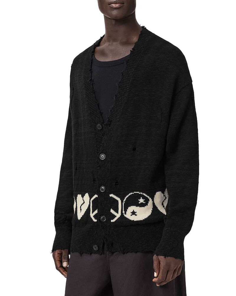 オールセインツ メンズ アウター ジレー オーバーサイズフィット 編み物 グラフィック ALLSAINTS Tabua Oversized Fit Knit Graphicardigan Black 黒いこと