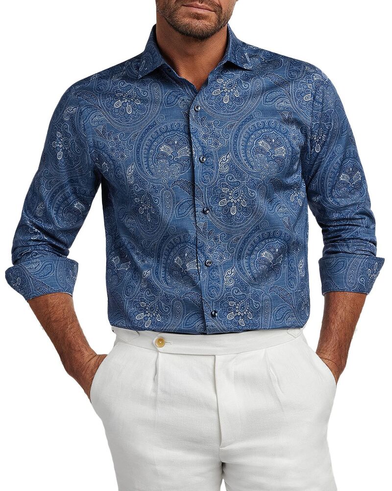 デイビッドドナヒュー メンズ トップス シャツ プリント Davidonahue Paisley Print Shirt Navy ネイビー|ReVida 店