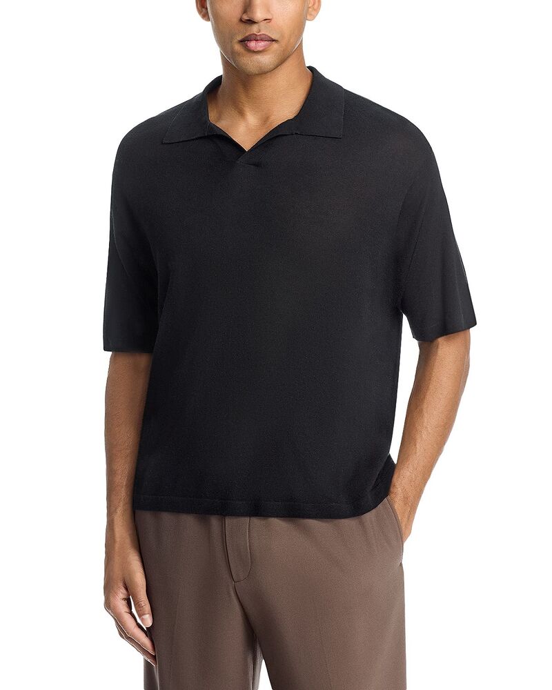 ひな型 メンズ アウター 編み物・スウェーター スポーツシャツ FRAME Superfine Short Sleeve Polo Sweater Black 黒いこと