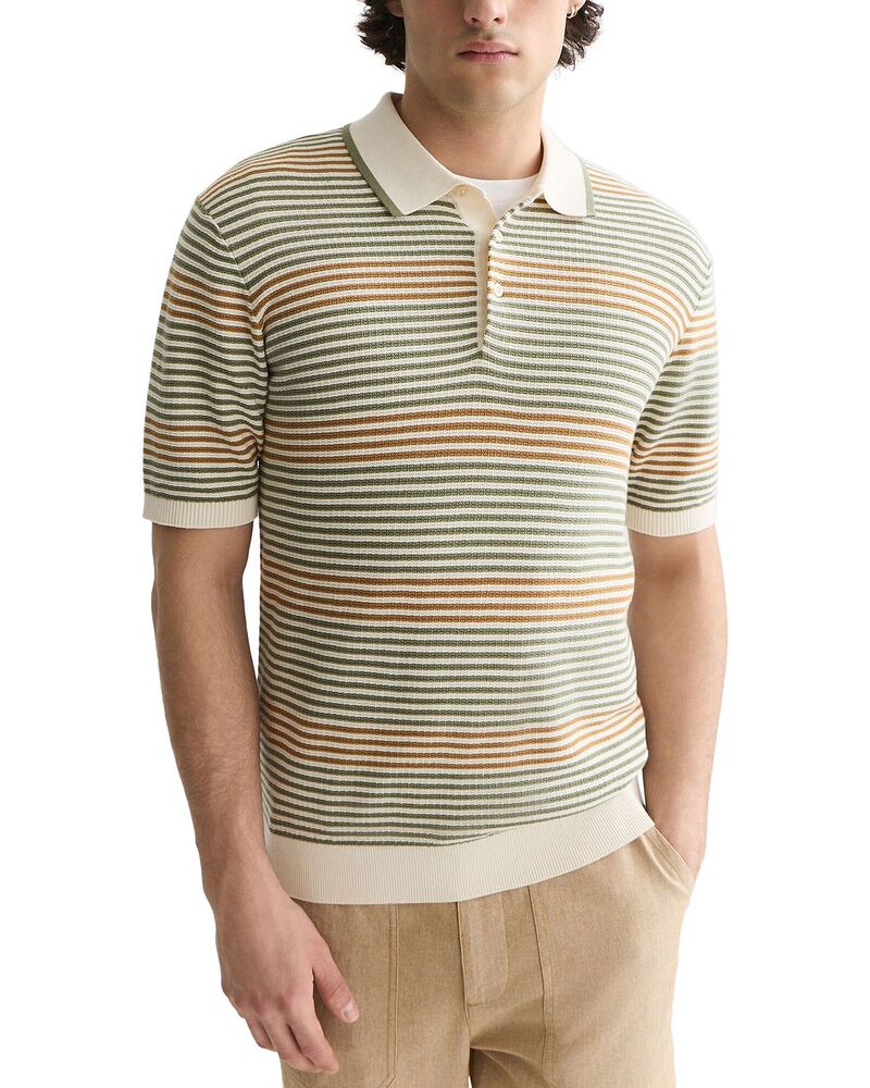 スコッチアンドソーダ メンズ トップス スポーツシャツ レギュラー相応う 編み物 Scotch \u0026 Soda Striped Structured Knitted Regular Fit Poloil Green 緑であること