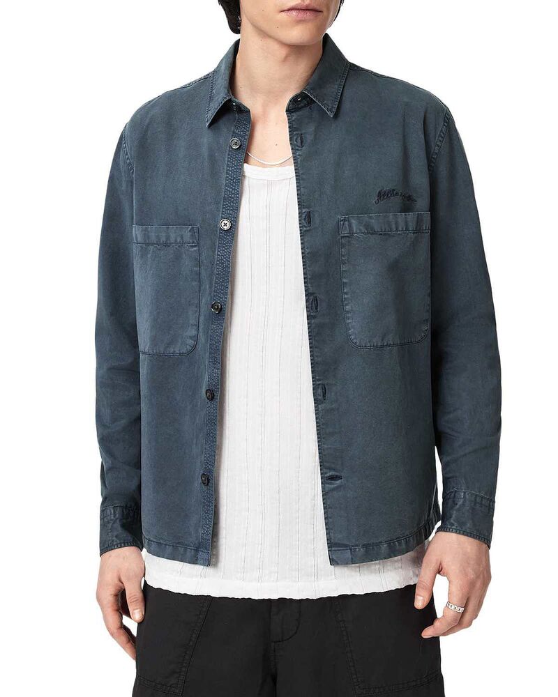 オールセインツ メンズ トップス シャツ ALLSAINTS Rohdi Long Sleeve Overshirt Dark Steel Blue ブルー