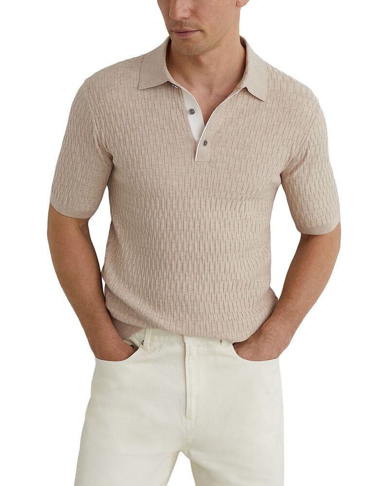 レイス メンズ トップス スポーツシャツ か細い相応う REISSlim Fit Oatmeal Brown Polo Shirt Oatmeal Brown 赤銅色