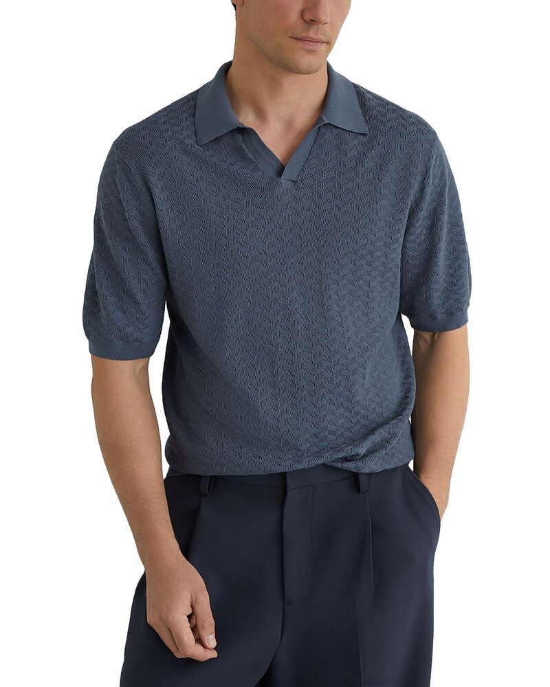 レイス メンズ トップス スポーツシャツ か細い相応う REISSlim Fit Airforce Blue Textured Polo Shirt Airforce Blue 青色 トップス-ポロシャツ-メンズファッション