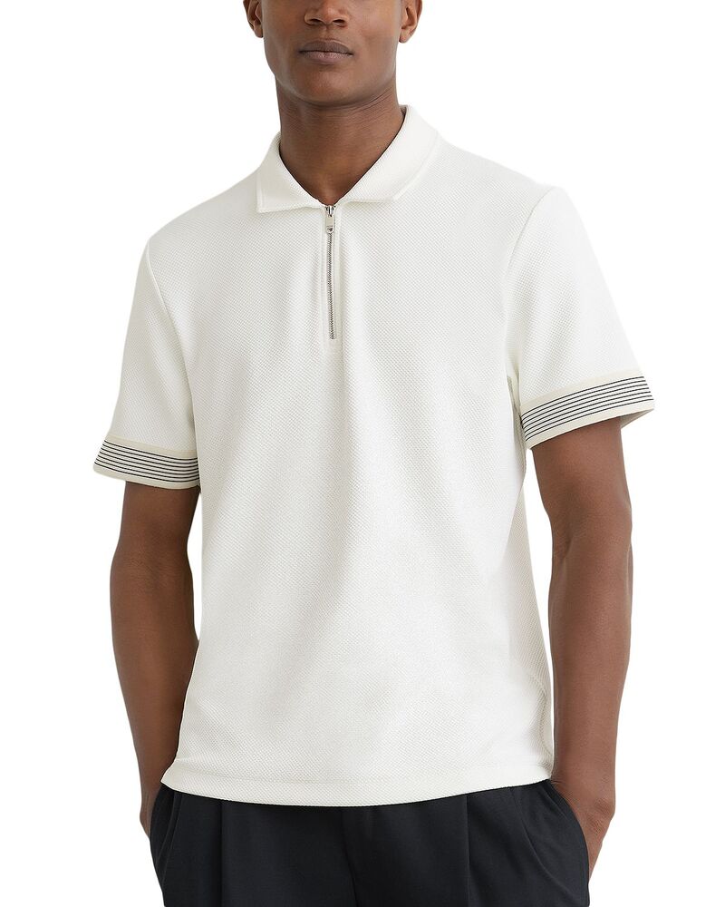 レイス メンズ トップス スポーツシャツ ハーフジップ REISS Bruno Half Zipolo Shirt White 白いこと