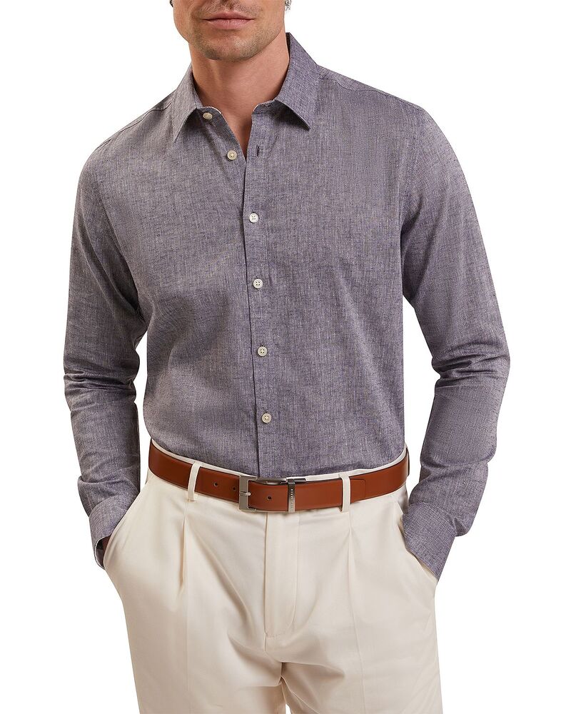 テッドベーカー メンズ トップス シャツ コットン リネン Ted Baker Prynn Linen & Cotton Shirt Navy ネイビー｜ReVida 店