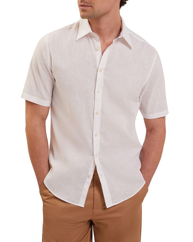 テッドベーカー メンズ トップス シャツ コットン リネン Ted Baker Wryte Linen & Cotton Short Sleeve Shirt White ホワイト｜ReVida 店