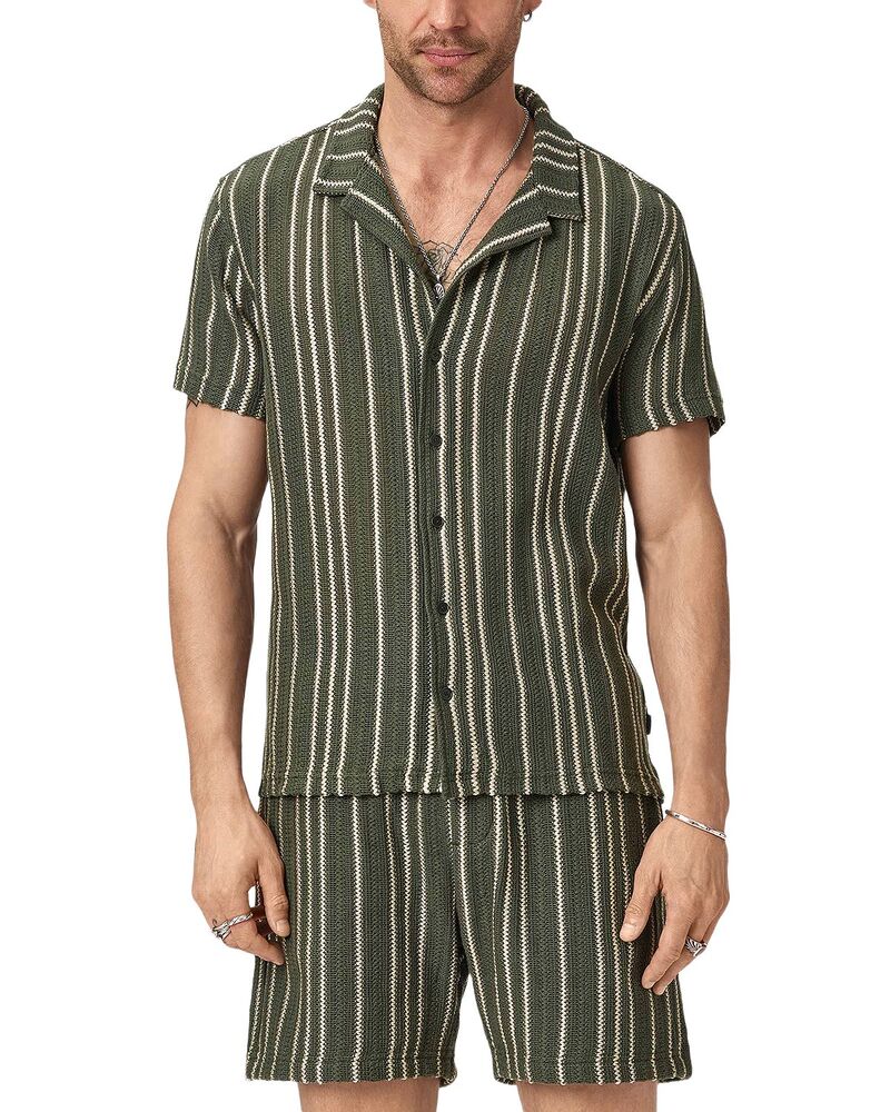 ジョンバルベイトス メンズ トップス シャツ John Varvatos Eliashort Sleevertical Texture Shirt Moss|ReVida 店