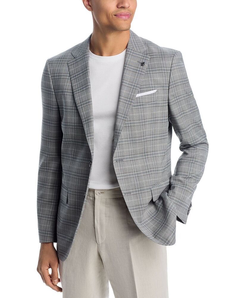 ボス メンズ アウター ジャケット・ブルゾン スリムフィット コート BOSS Hutson Slim Fit Plaid Sport Coat Silver シルバー｜ReVida 店