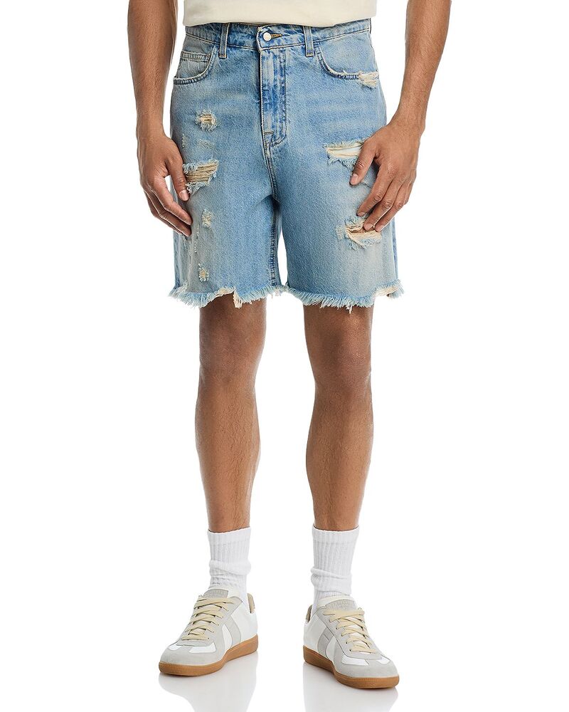 バロー メンズ ボトムス 二分の一ズボン下・さる股引き か細い相応う 遊撃手ズボン下 ジーンズ Barrow Slim Fit 6.5\" Frayedenim Shorts Blue Denim ジーンズ"