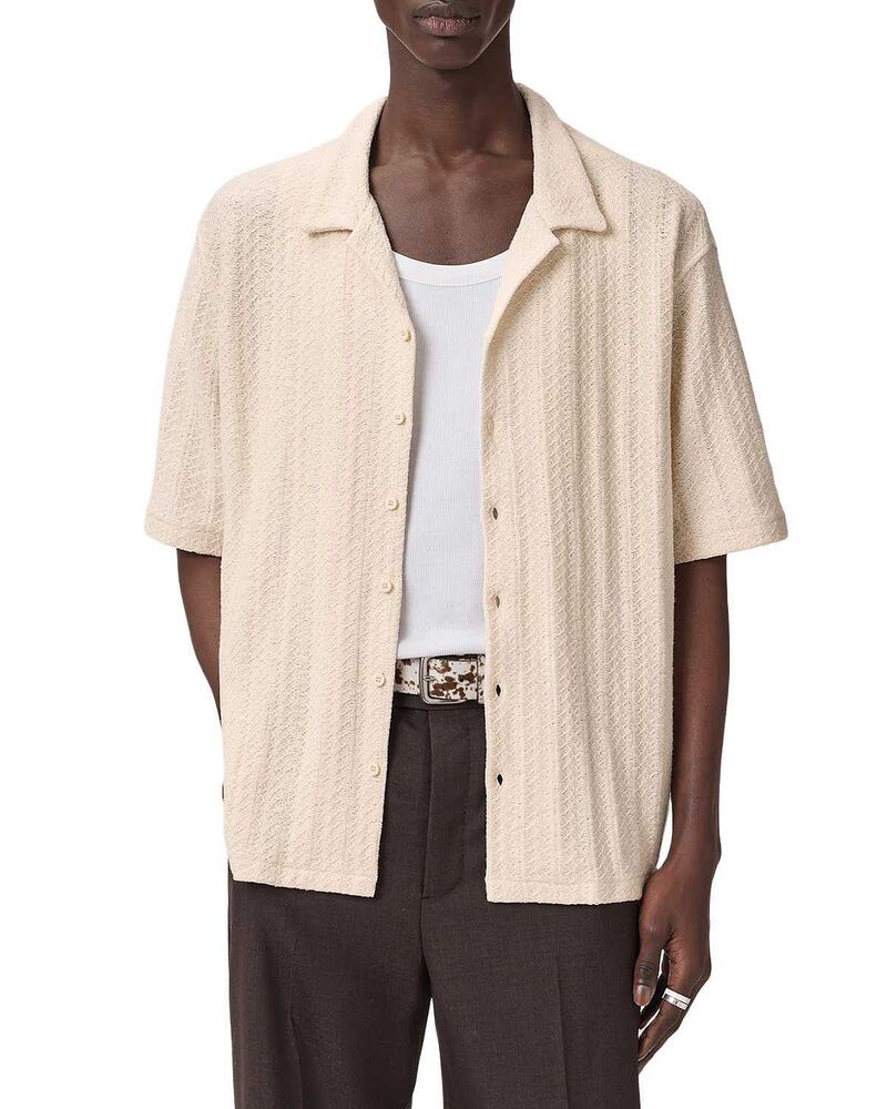 オールセインツ メンズ トップス シャツ オーバーサイズフィット ALLSAINTS Trace Oversized Fit Short Sleeve Shirt Cottage White ホワイト