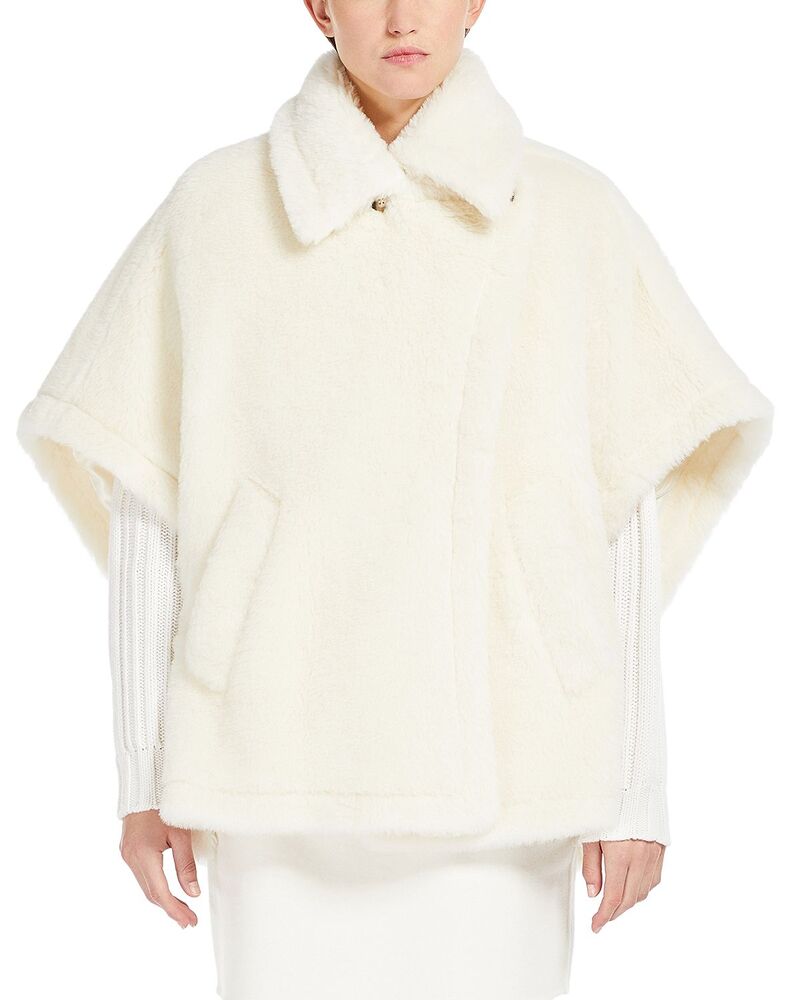 マックスマーラ レディース アウター 上衣・上衣 Max Mara Tebe1 Faux Fur Poncho Jacket Optical White 白いこと