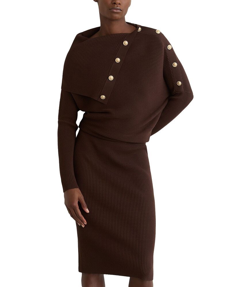 レイス レディース トップス ワンピース ドレープ ニット REISS Leana Draped Knit Bodycon Dress Chocolate チョコレート｜ReVida 店 29,120円