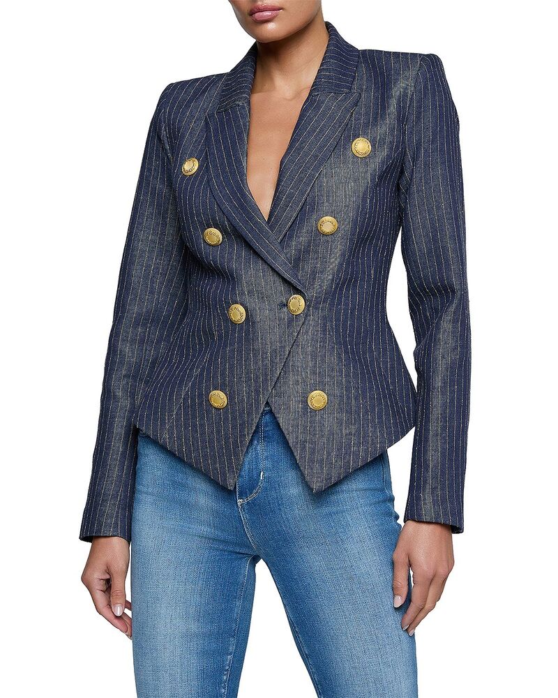 ラジャンス レディース アウター 上衣・上衣 スポーツジャケット L\u0027AGENCE Solar Structured Blazer Dark Blue/Nutmeg Stripe 青み