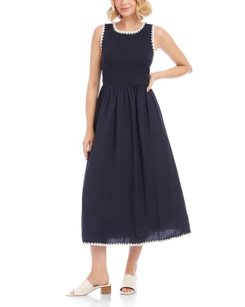 カレンケーン レディース トップス 衣裳 MIDI ノースリーブ 対比 Karen Kane Sleeveless Edge Stitch Contrast Midi Dress Navy 米国海軍